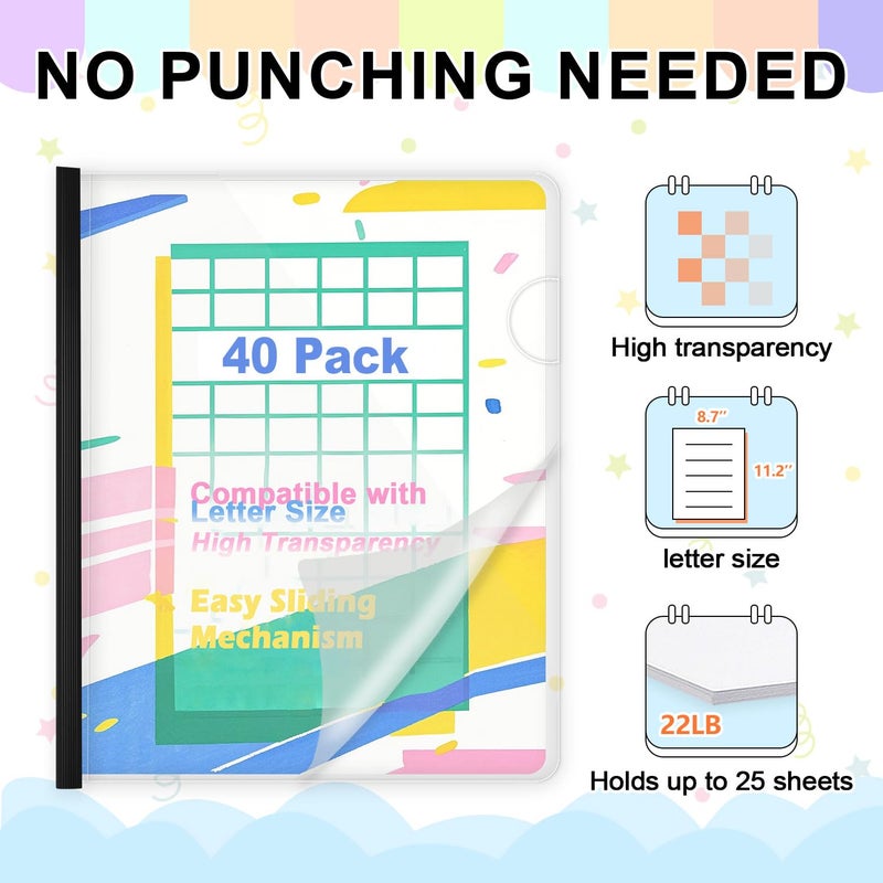 TOTiyea 40 Pack Clear Report Covers with Sliding Bars  5mm (40 Sheet Capacity) Black Sliding Bar File Folders  for Letter Size - Image 4
